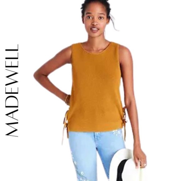 Madewell Tops - MADEWELL Gold Side Tie Sleeveless Knit Sweater, M